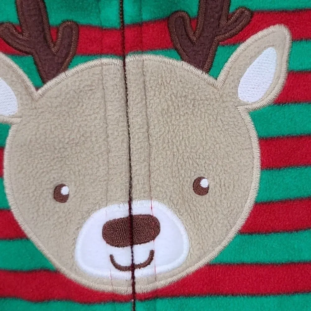 Carter’s Baby Christmas Pajamas 9M Reindeer Fleece Footed Sleeper Red Green Pjs